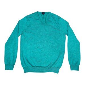 J Crew 100% Merino Wool Slim Fit Vneck Sweater L Green Pullover Christmas READ